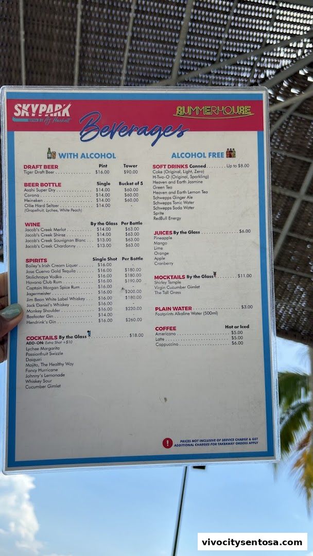 Menu page for Summerhouse Beach Club