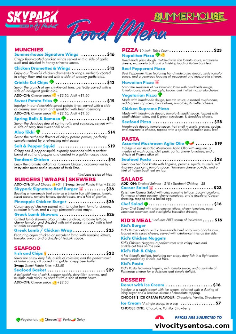 Menu page for Summerhouse Beach Club