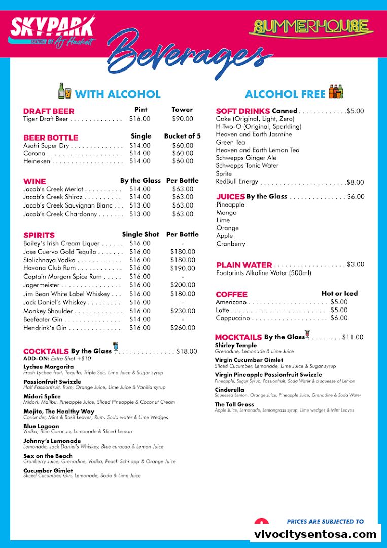 Menu page for Summerhouse Beach Club