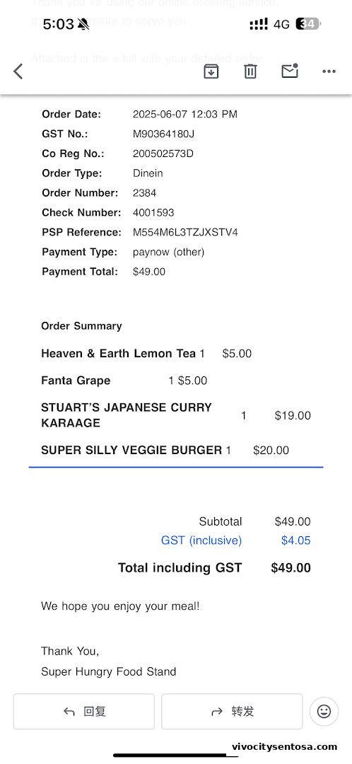 Menu page for Super Hungry Food Stand