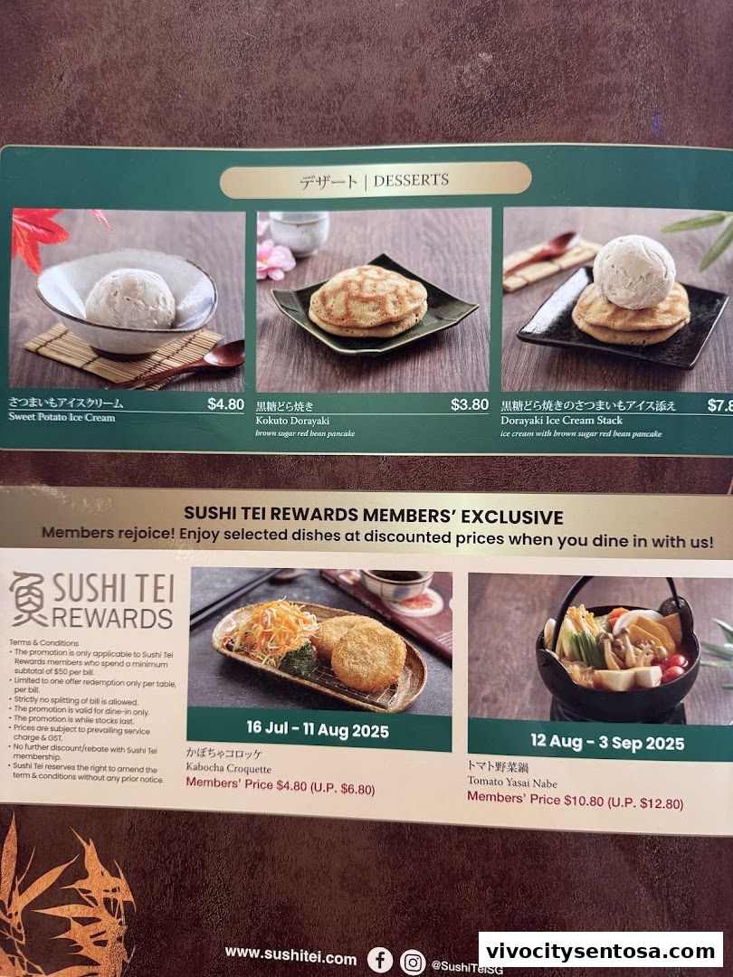 Menu page for SUSHI TEI