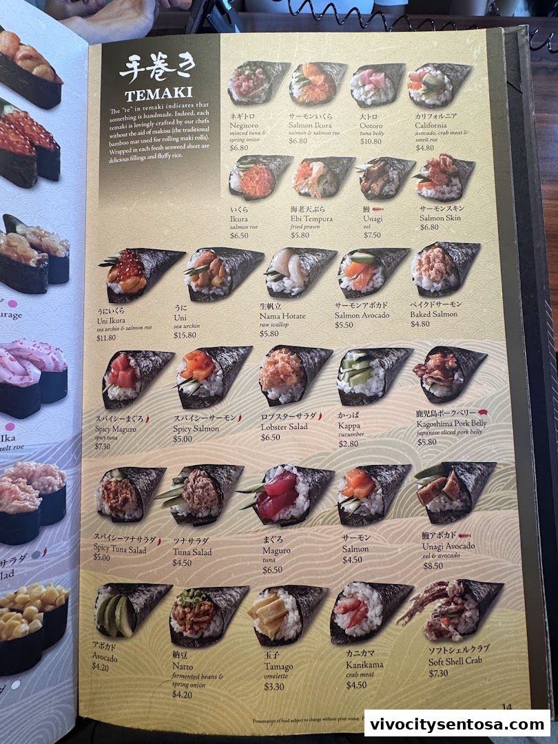 Menu page for SUSHI TEI