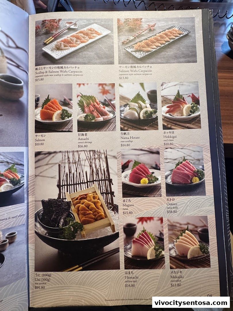 Menu page for SUSHI TEI