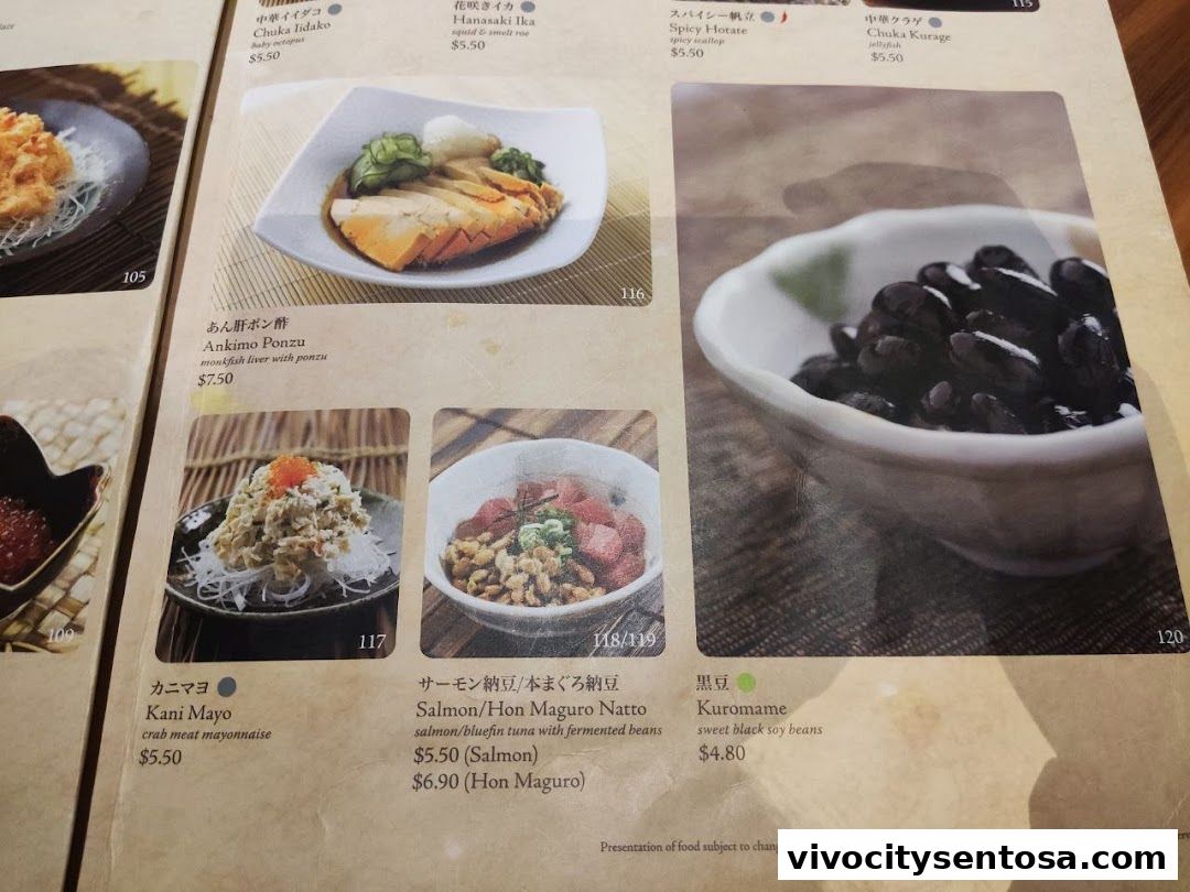 Menu page for SUSHI TEI