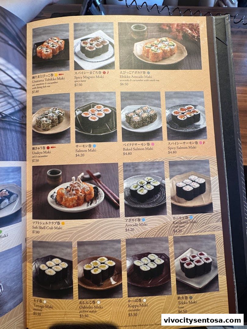 Menu page for SUSHI TEI
