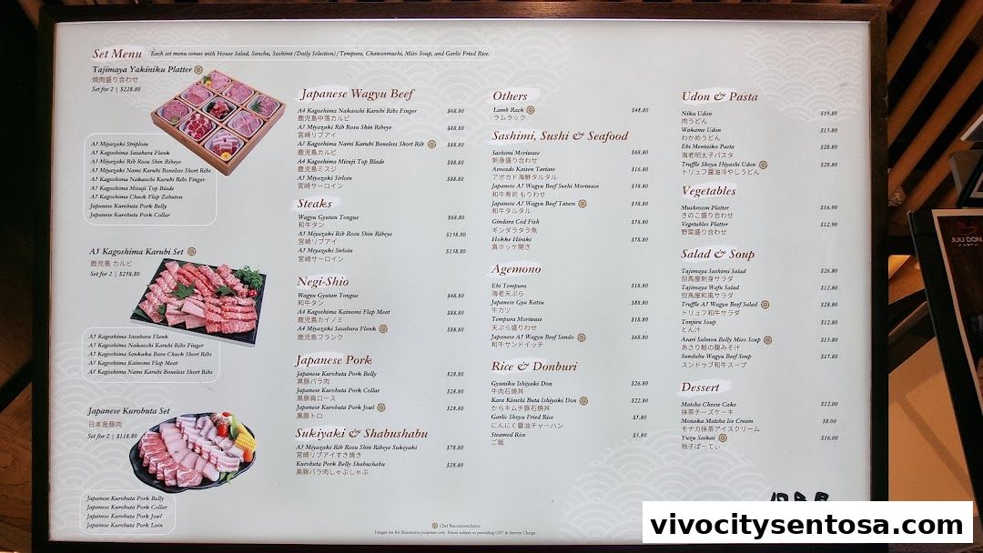 Menu page for Tajimaya Yakiniku  VivoCity