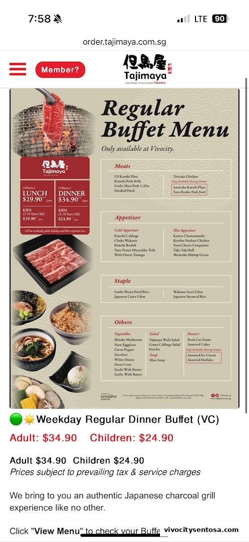 Menu page for Tajimaya Yakiniku  VivoCity