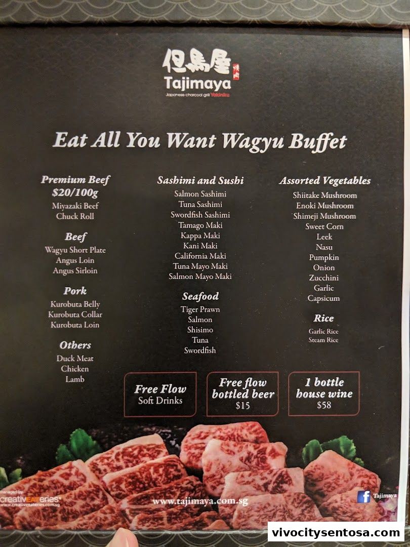 Menu page for Tajimaya Yakiniku  VivoCity