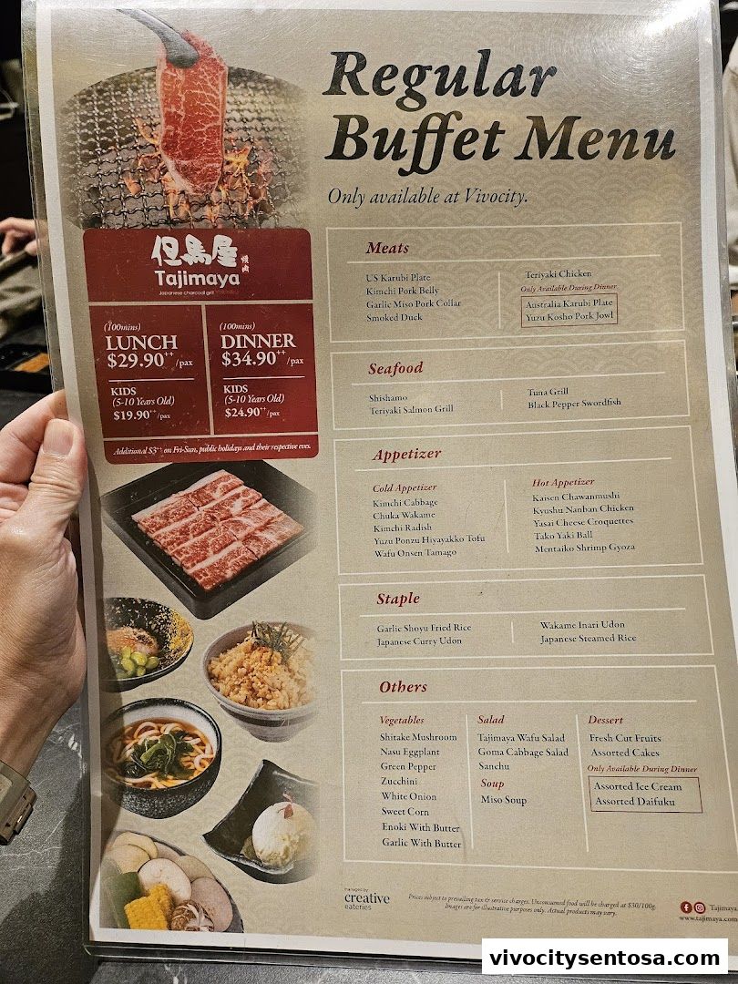 Menu page for Tajimaya Yakiniku  VivoCity