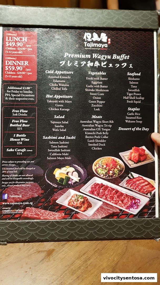 Menu page for Tajimaya Yakiniku  VivoCity