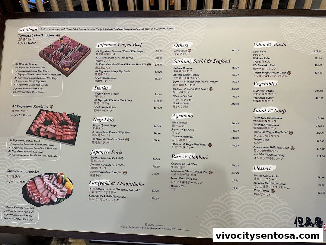Menu page for Tajimaya Yakiniku  VivoCity