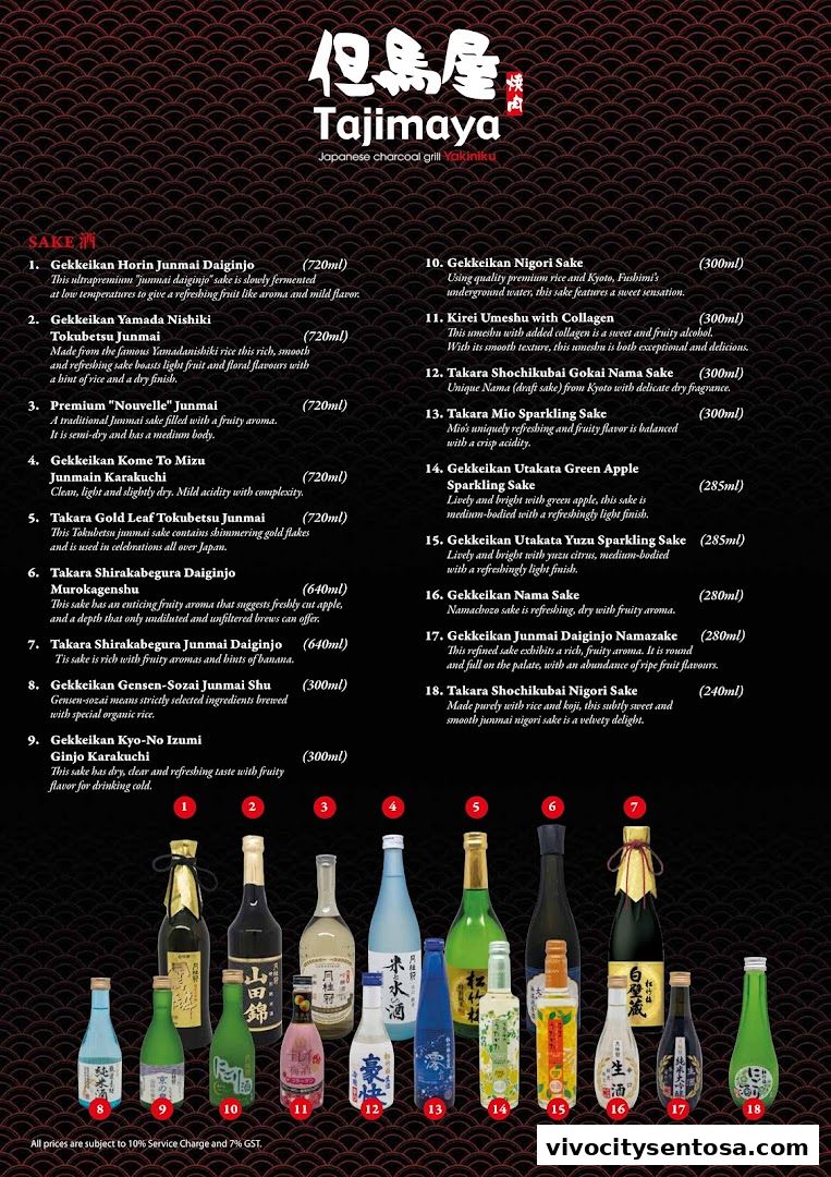 Menu page for Tajimaya Yakiniku  VivoCity