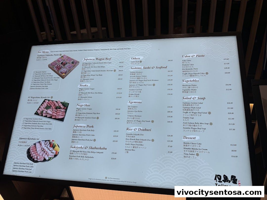 Menu page for Tajimaya Yakiniku  VivoCity