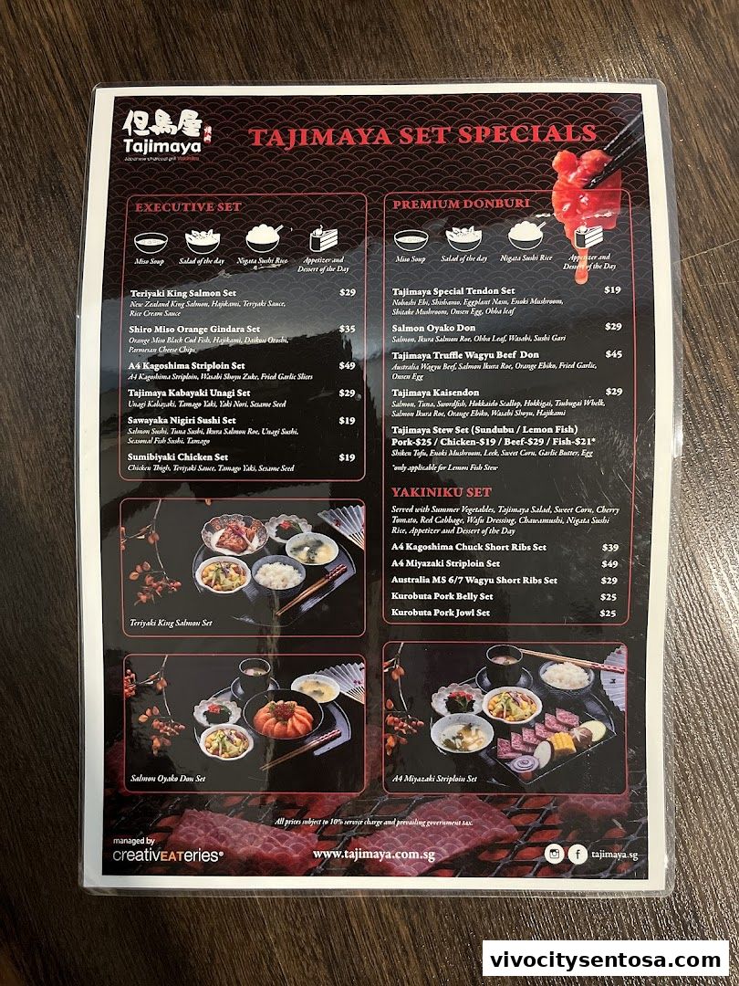 Menu page for Tajimaya Yakiniku  VivoCity