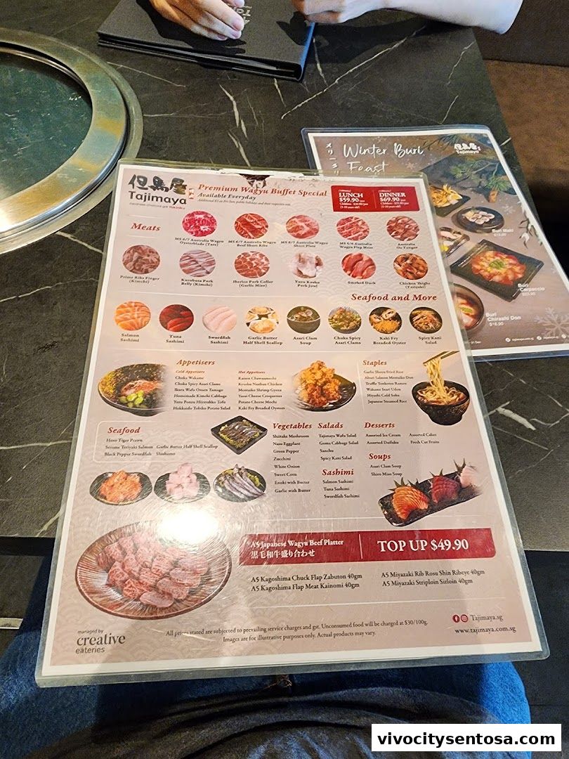 Menu page for Tajimaya Yakiniku  VivoCity