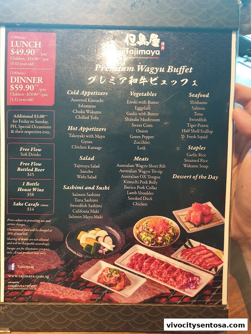 Menu page for Tajimaya Yakiniku  VivoCity