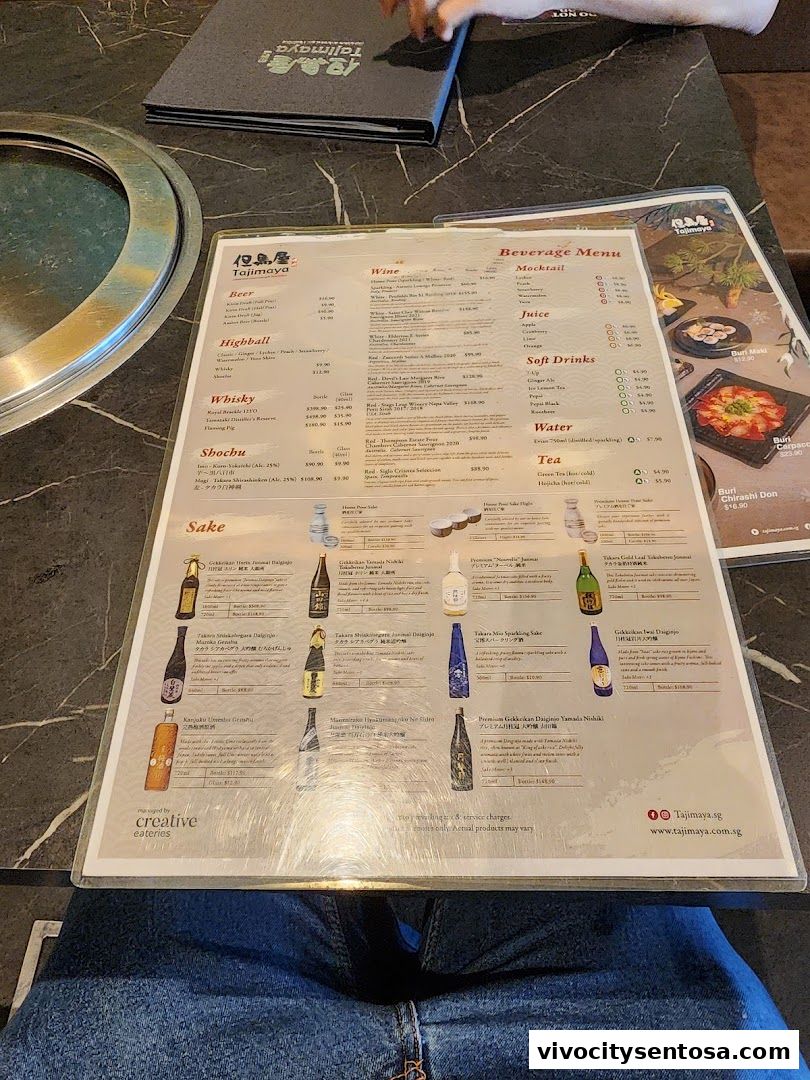 Menu page for Tajimaya Yakiniku  VivoCity