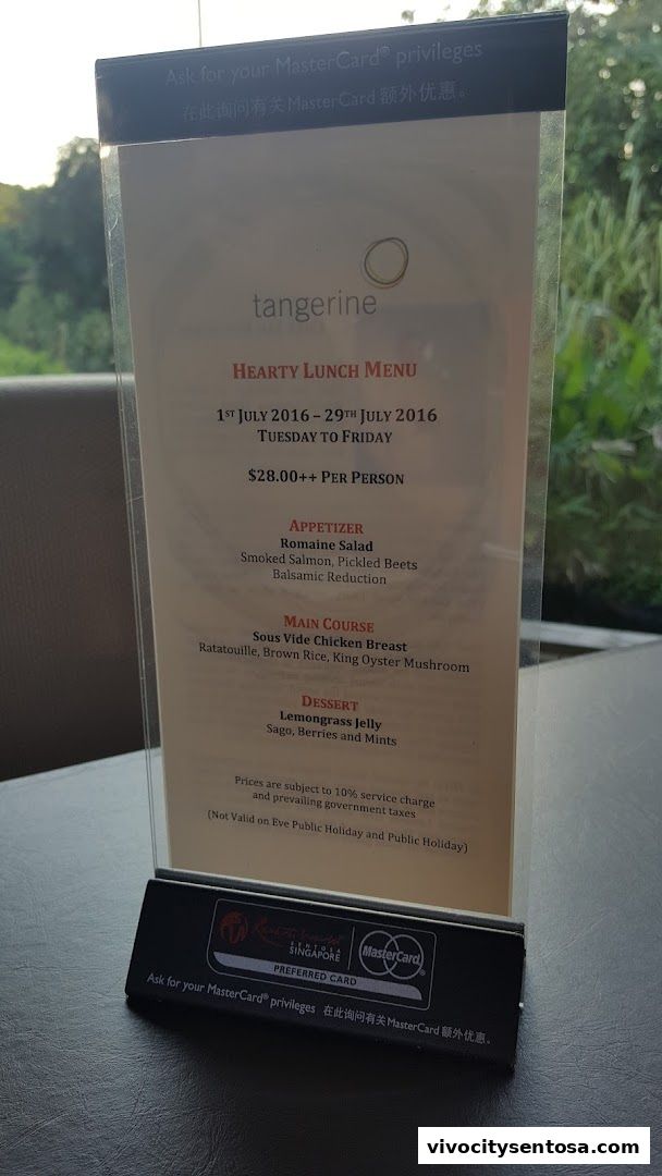 Menu page for Tangerine
