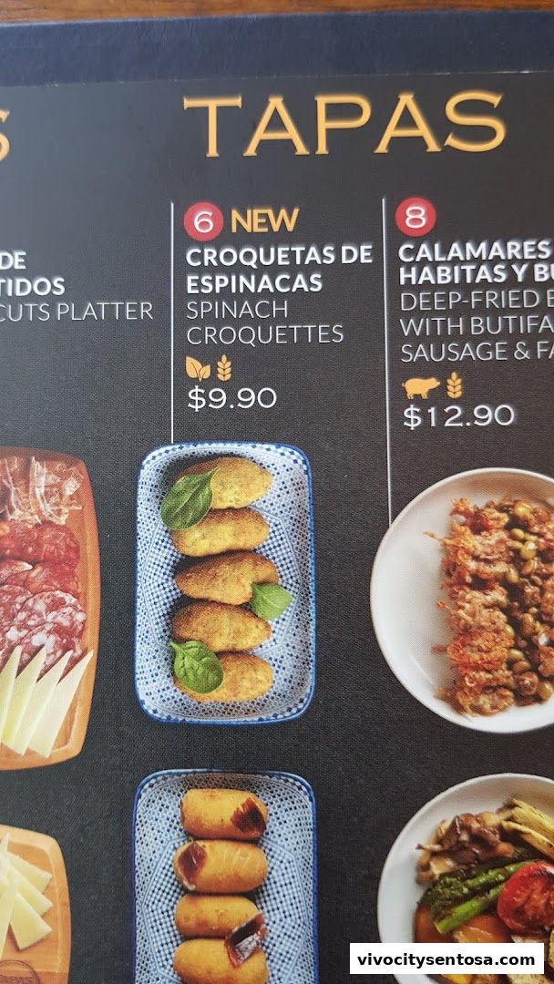 Menu page for Tapas Club  VivoCity