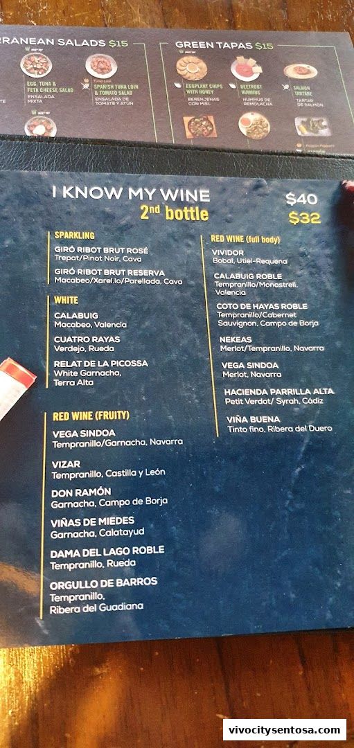 Menu page for Tapas Club  VivoCity