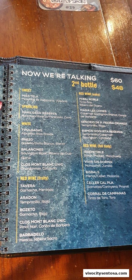 Menu page for Tapas Club  VivoCity