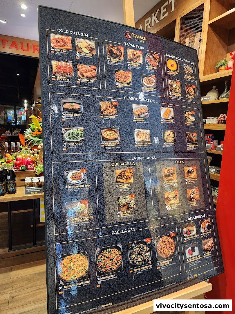 Menu page for Tapas Club  VivoCity