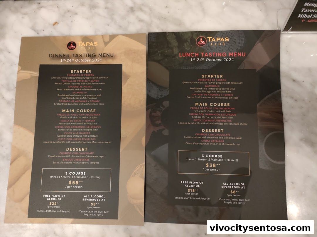 Menu page for Tapas Club  VivoCity