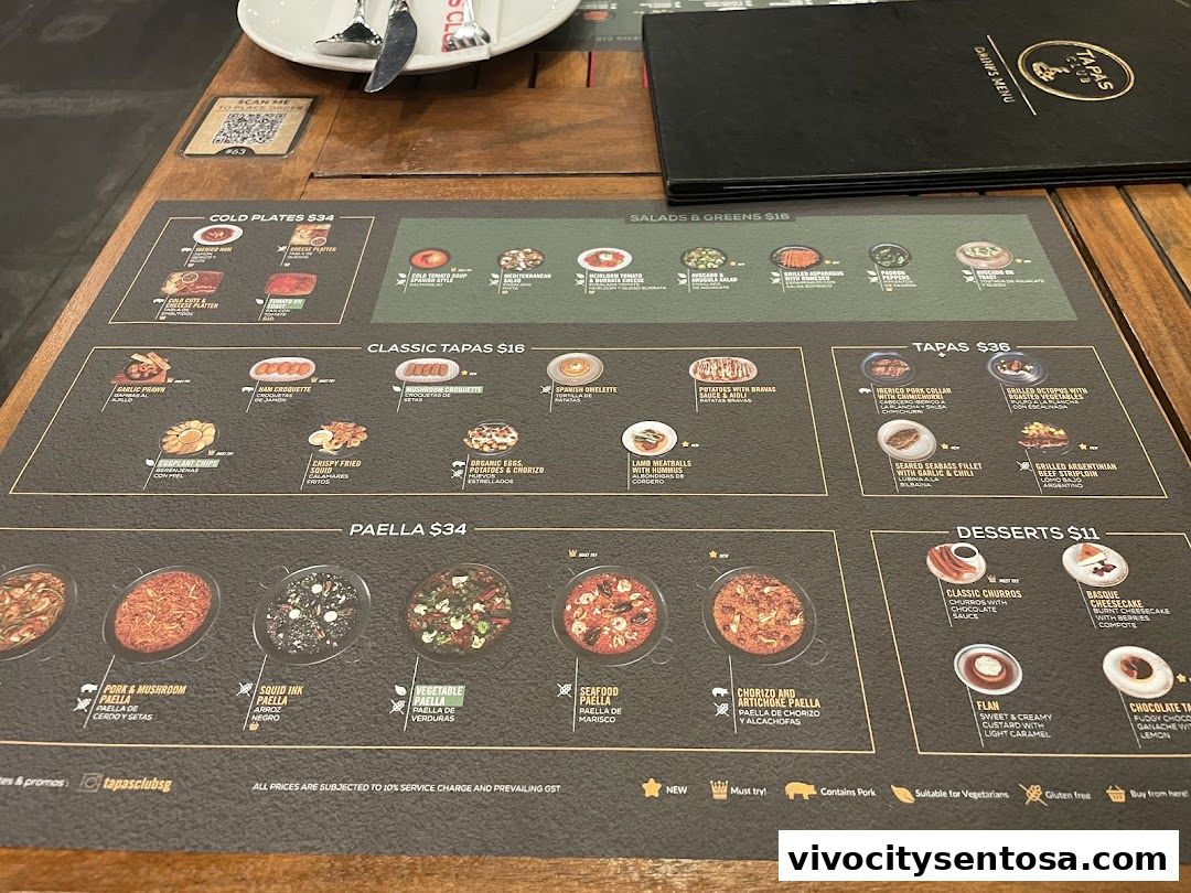 Menu page for Tapas Club  VivoCity