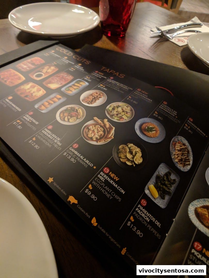Menu page for Tapas Club  VivoCity