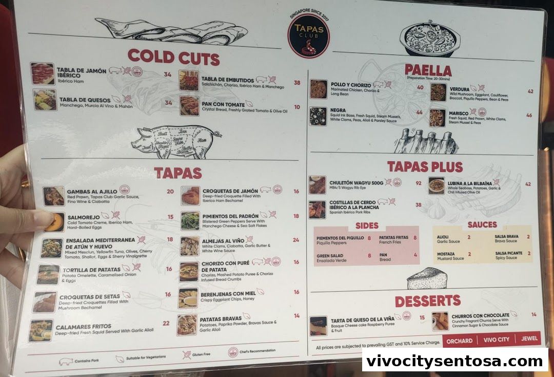 Menu page for Tapas Club  VivoCity