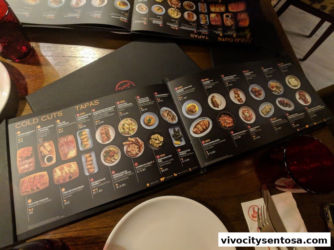 Menu page for Tapas Club  VivoCity