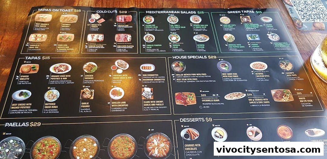 Menu page for Tapas Club  VivoCity