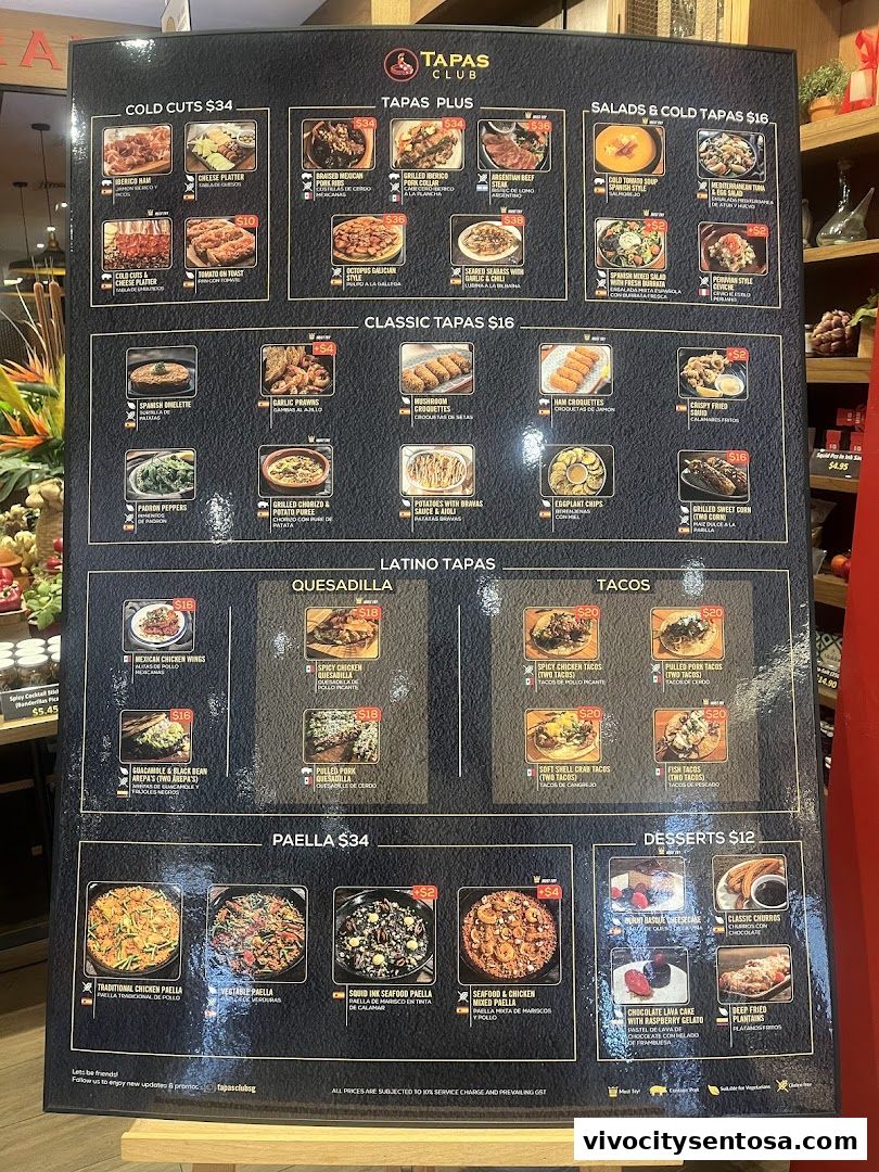 Menu page for Tapas Club  VivoCity