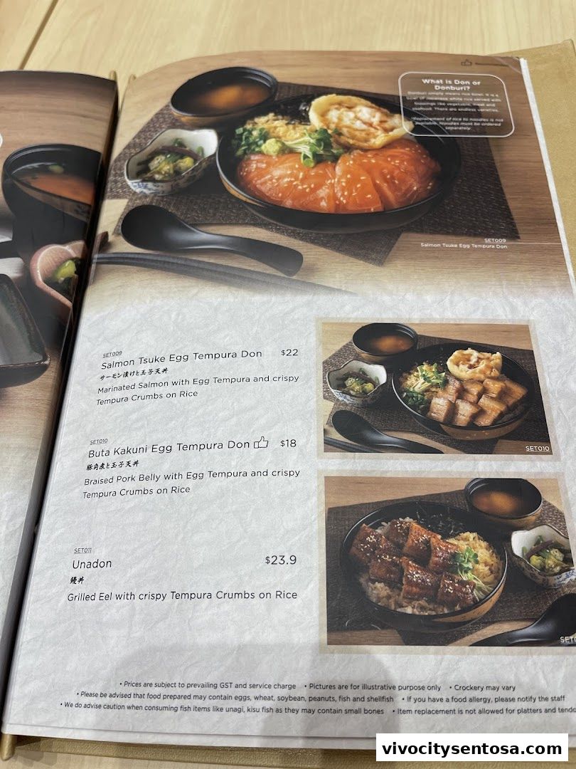 Menu page for Tempura Makino VivoCity