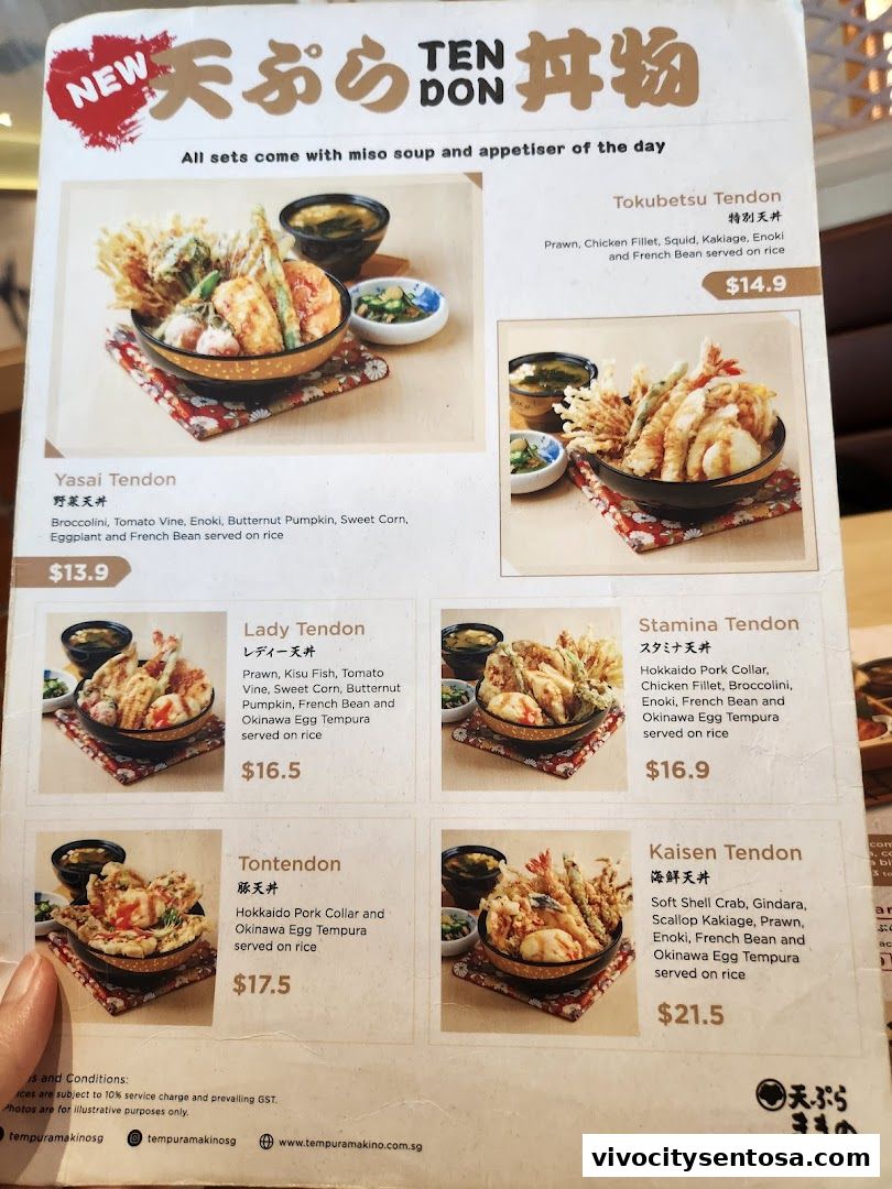 Menu page for Tempura Makino VivoCity