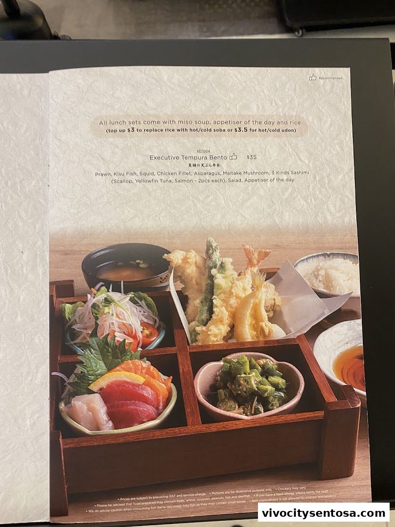 Menu page for Tempura Makino VivoCity