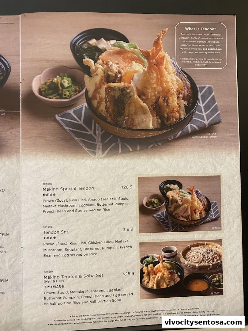 Menu page for Tempura Makino VivoCity