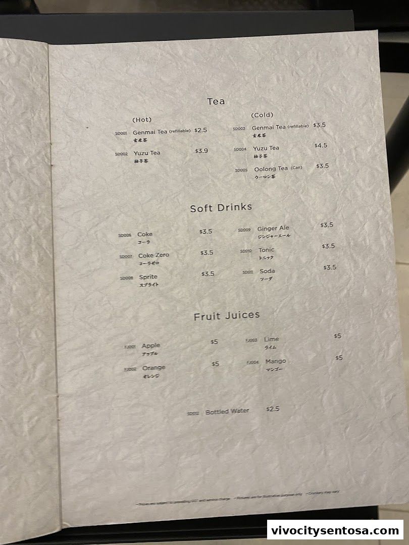 Menu page for Tempura Makino VivoCity