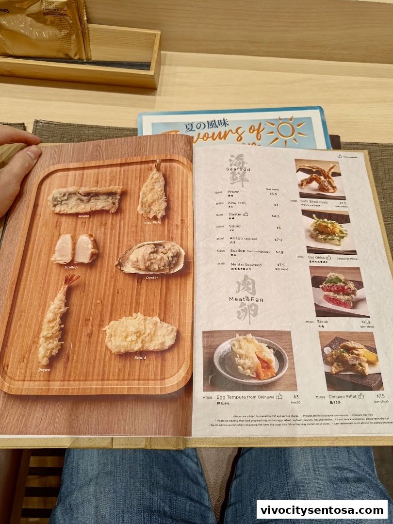 Menu page for Tempura Makino VivoCity