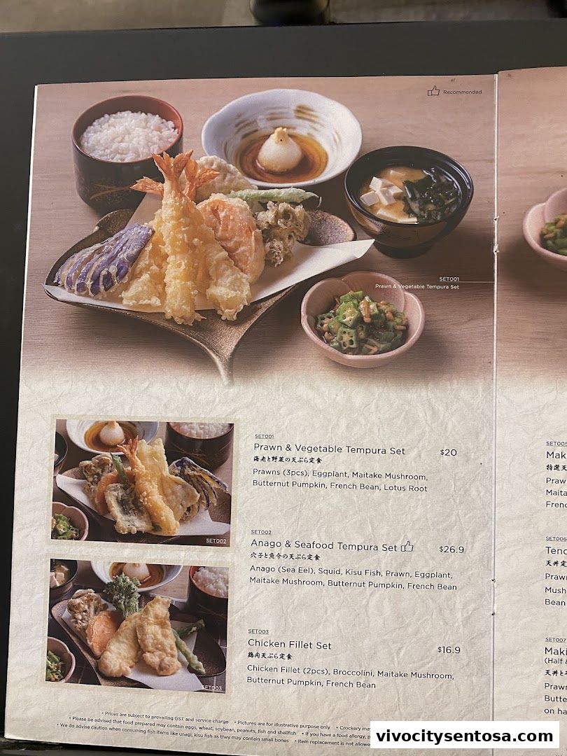 Menu page for Tempura Makino VivoCity