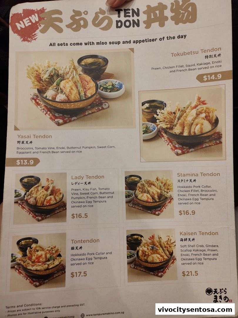 Menu page for Tempura Makino VivoCity