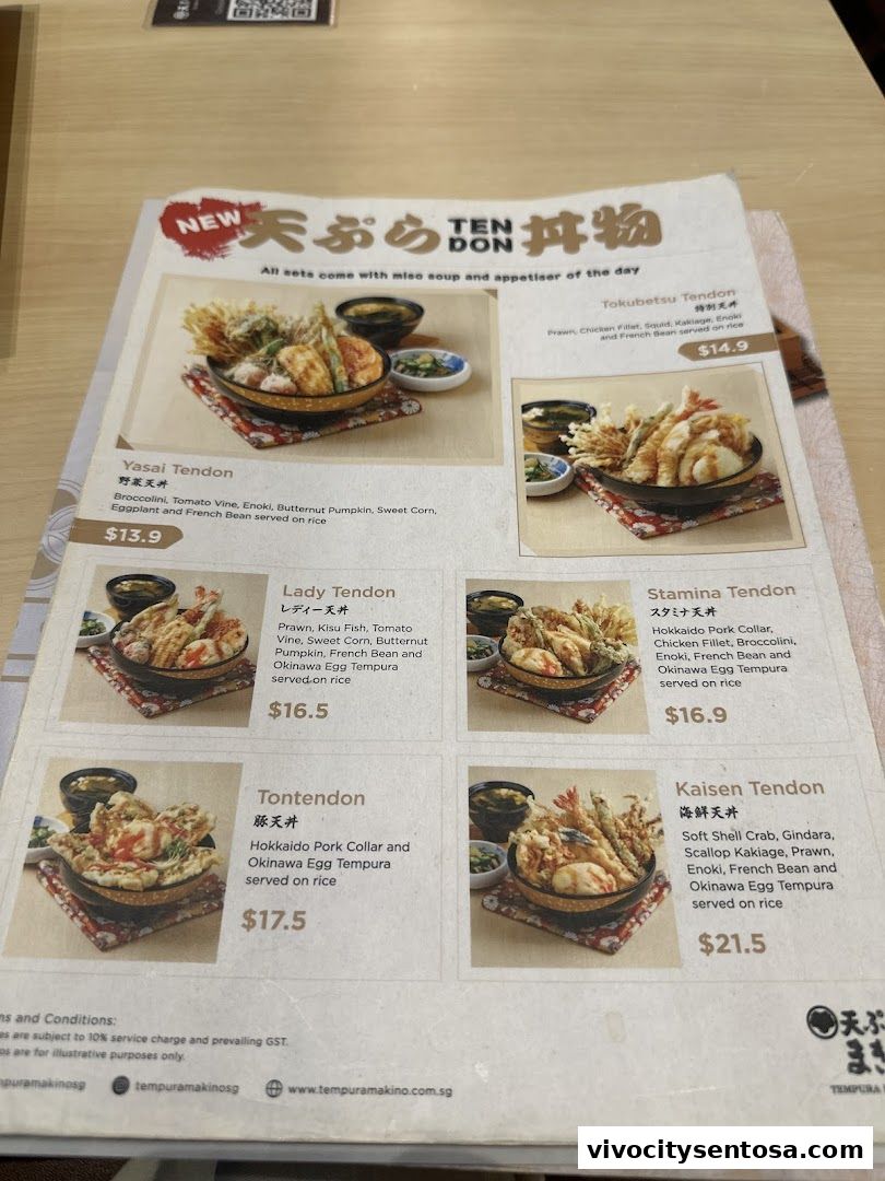 Menu page for Tempura Makino VivoCity