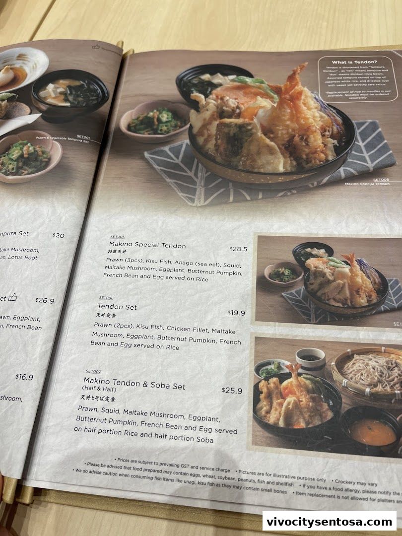 Menu page for Tempura Makino VivoCity