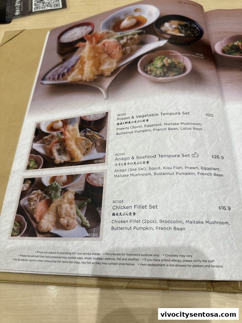 Menu page for Tempura Makino VivoCity