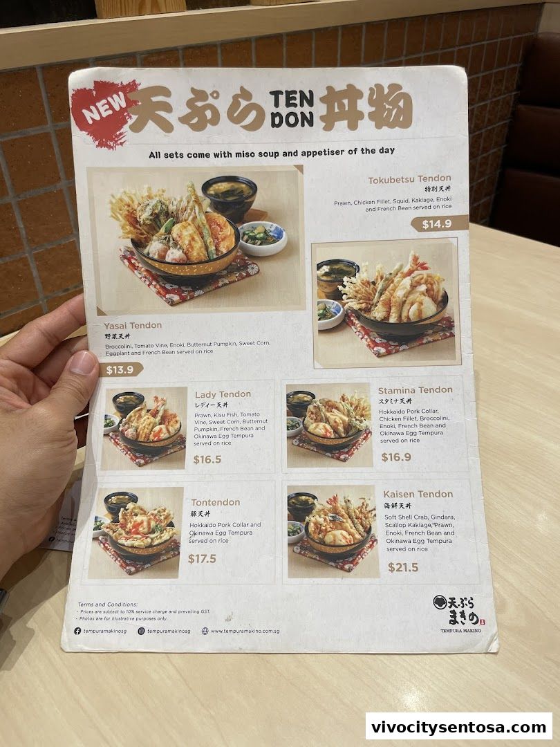 Menu page for Tempura Makino VivoCity