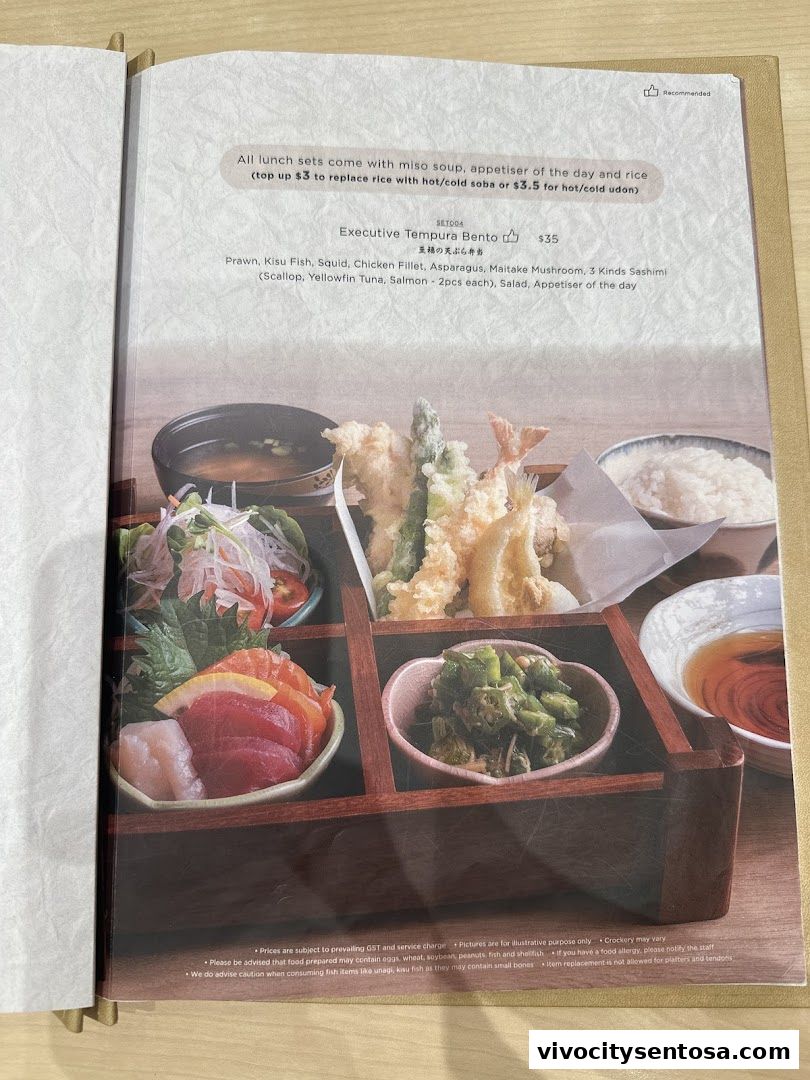 Menu page for Tempura Makino VivoCity