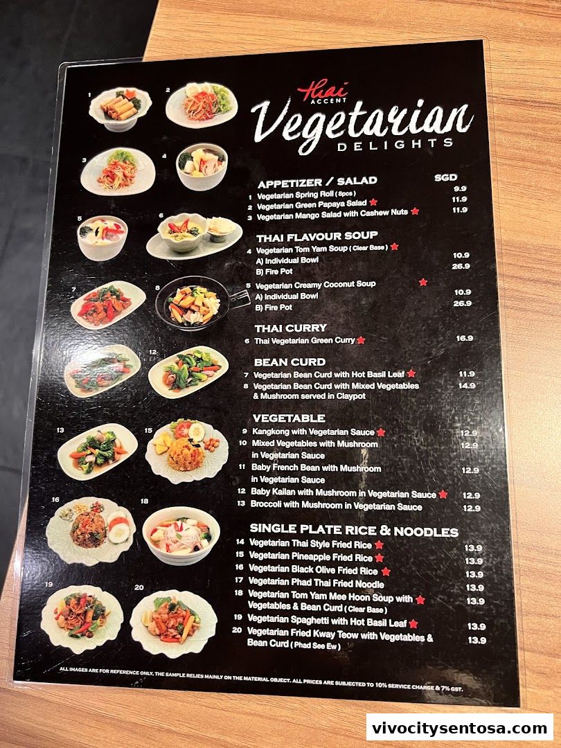 Menu page for Thai Accent