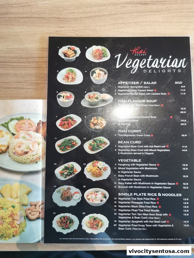 Menu page for Thai Accent