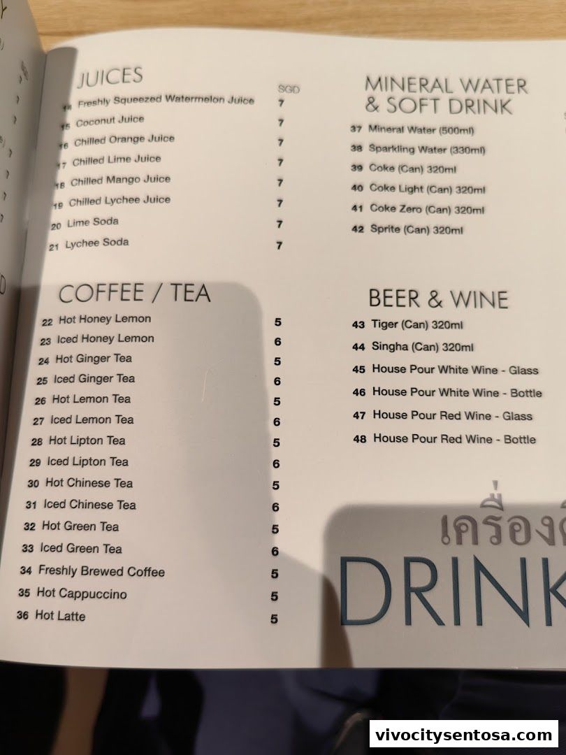 Menu page for Thai Accent