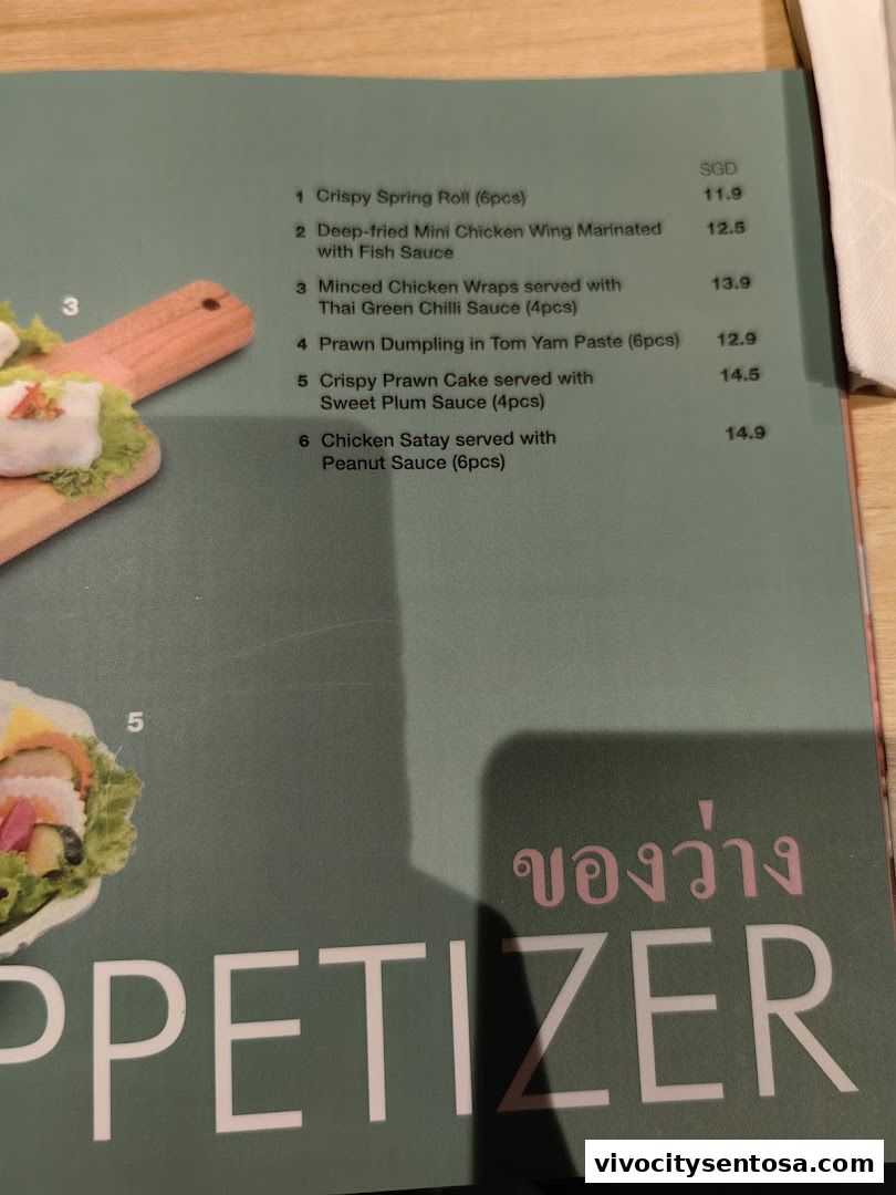 Menu page for Thai Accent